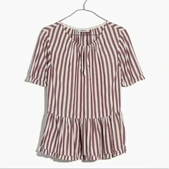 🌞 Madewell 🌞 'Stanza' Ruffle-Hem Stripe Top - [Small in Berry/White Stripe] - Picture 5 of 15